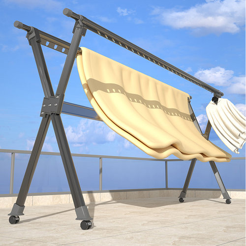 晾衣架落地摺叠室内室外家用阳台铝合金凉晒衣杆服伸缩晒被子神器