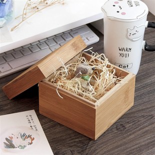 竹木正方形小木盒实木木质带盖盒子收纳盒包装竹方盒收藏桌面木扁