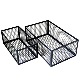 镂空网格铁篮子长方形铁丝收纳篮大号铁艺宠物框黑白色桌面收纳筐