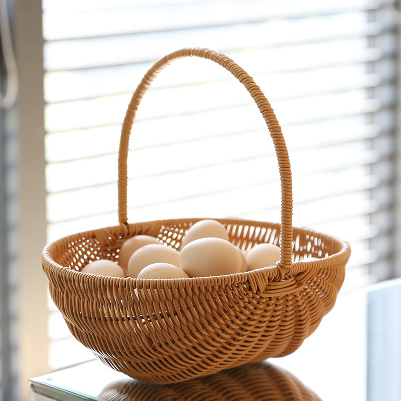 鸡蛋篮子满月礼品手提花篮插花鲜花塑料仿藤编织户外野餐篮水果篮