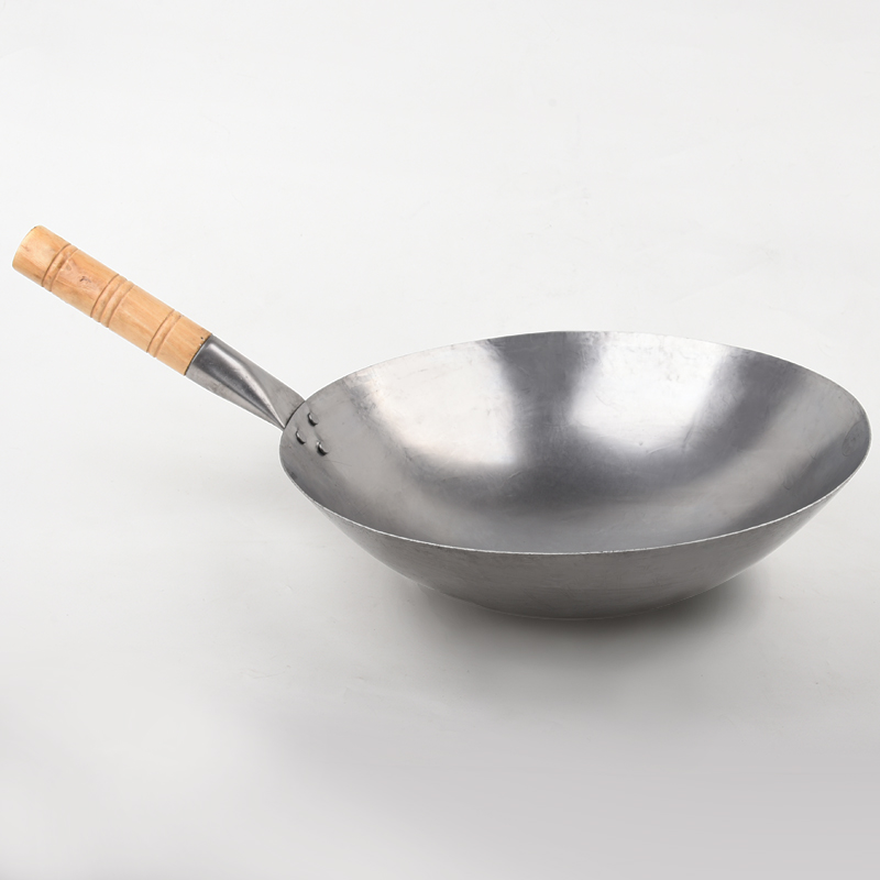 烤蓝铁锅炒锅已开锅炒菜铁锅免开锅尖底单柄炒锅商丘手工铁锅圆底