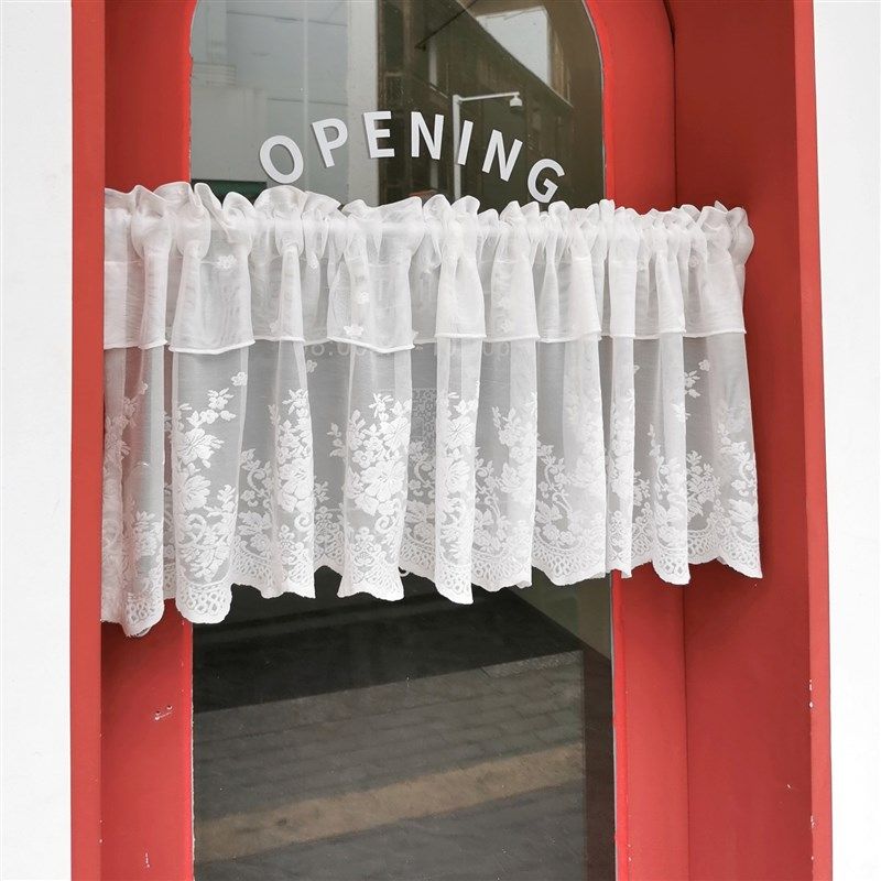 思幔白色蕾丝短帘纱帘咖啡帘厨房小窗帘柜帘隔断帘田园镂空纱半帘