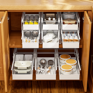 森花厨房工具抽拉架橱柜改抽屉式可叠加拉篮收纳筷子勺子置物架