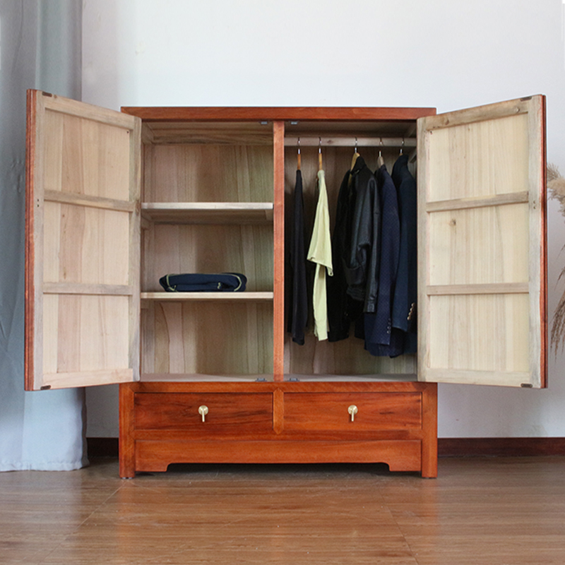 新中式描金衣柜全实木矮柜小户型卧室木雕衣橱子香樟木雕花衣柜