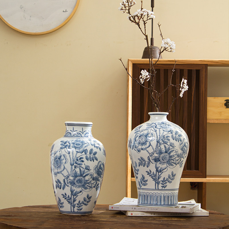 手绘青蓝玫瑰新中式陶瓷花瓶可水培陶瓷花瓶高级感陶瓷饰品摆件,家居饰品,花瓶,淘宝优惠券,粉丝福利购,淘宝优惠卷