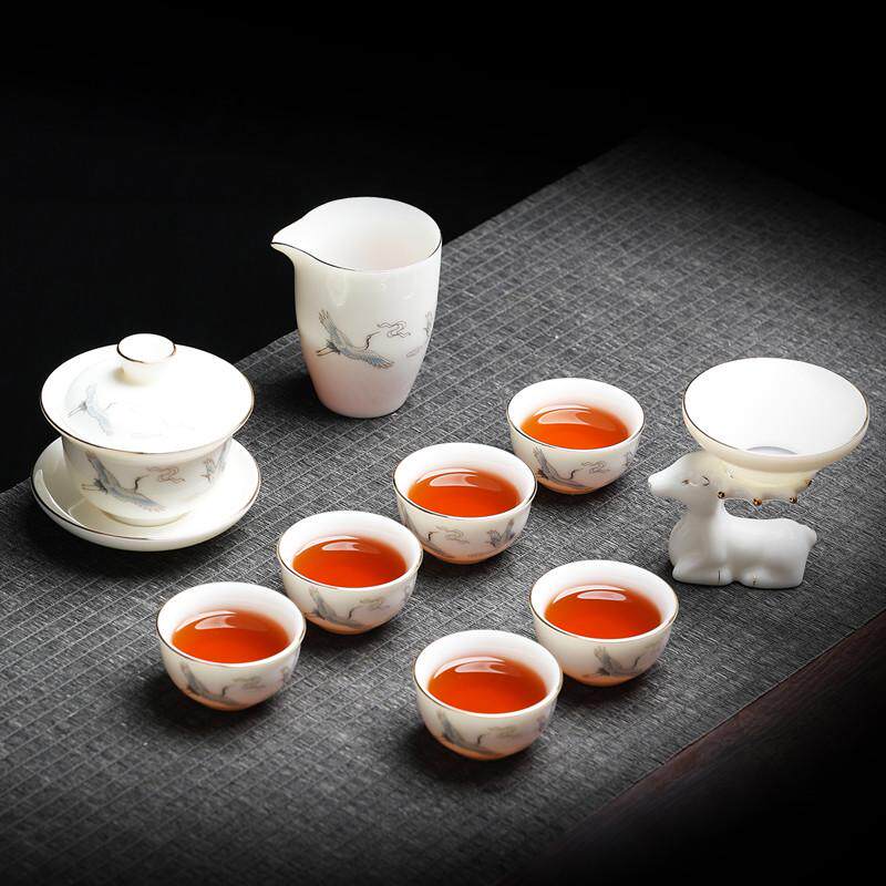 羊脂玉茶具玻璃功夫红茶高档套装不烫手盖碗泡茶白瓷家用送礼茶杯