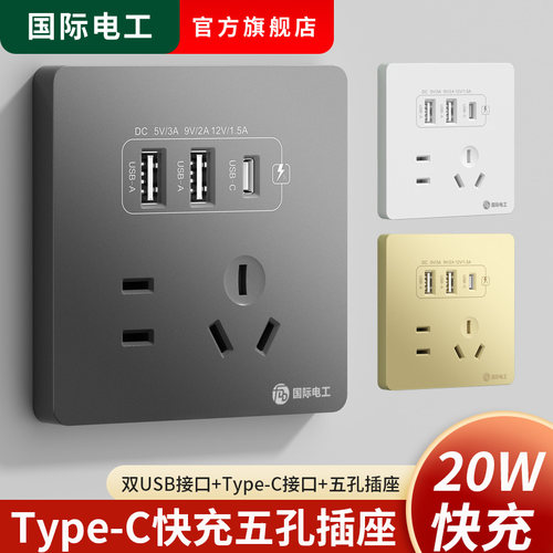国际电工86型Type-C手机快充20W