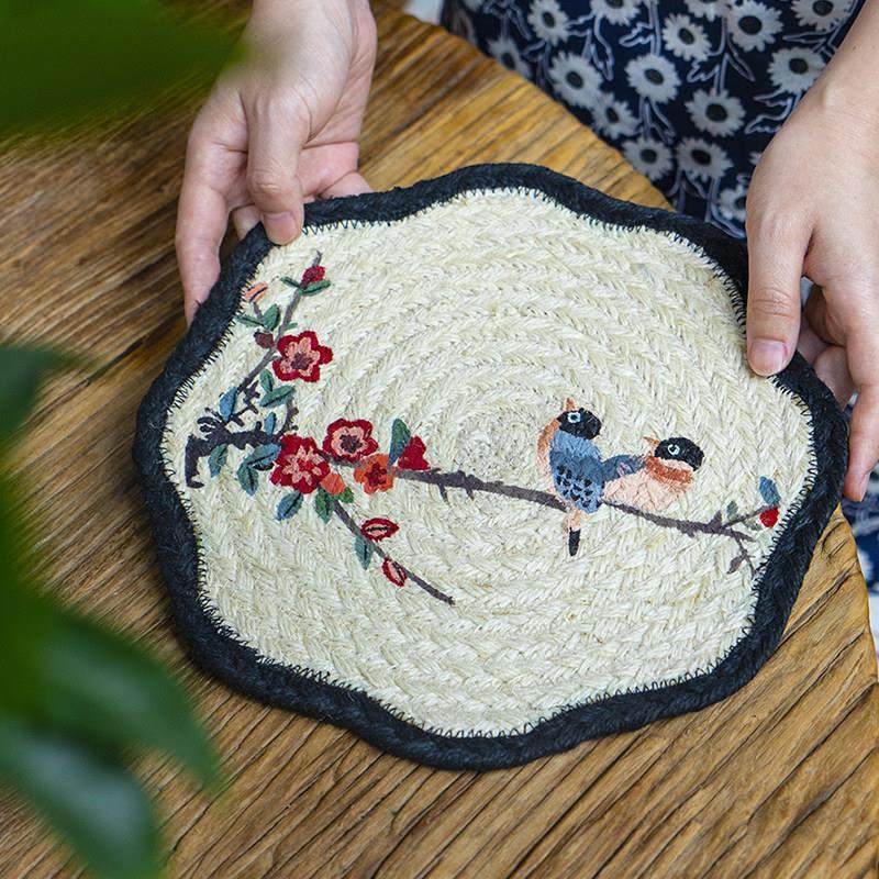 方形中式进口手工编织天然黄麻隔热垫耐高温餐桌垫子杯垫覆古,餐饮具,杯垫,淘宝优惠券,粉丝福利购,淘宝优惠卷