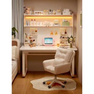 书桌学生家用带洞洞板书架一体学习桌电脑桌子卧室女生简易梳妆台