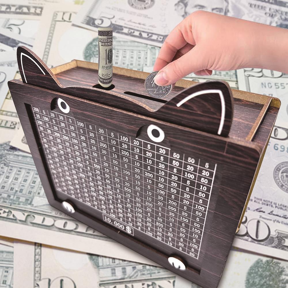 卡通猫咪存钱罐木质抖音创意大容量儿童女生家用存钱筒Money Box