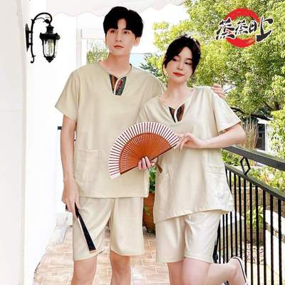 汗桑拿情侣足道洗浴spa棉麻女服男套装按摩蒸服泰式服浴服款大码