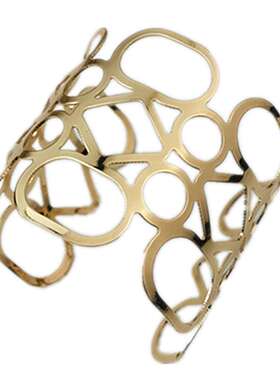 新款女士夸张手镯镀金镂空金属首饰饰品欧美流行开口宽面手环