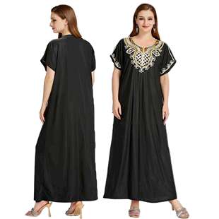 2024abaya阿拉伯中东民族风冰丝宽松刺绣女传统服饰women clothes