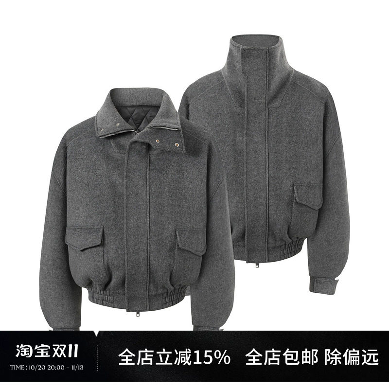 Mob en Costume/羊毛混纺海岛绒立领加厚保暖毛呢外套夹克秋冬