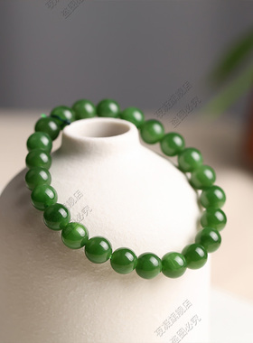 天然和田玉8mm碧玉手串菠菜绿圆珠手链女款玉石手串饰品礼物