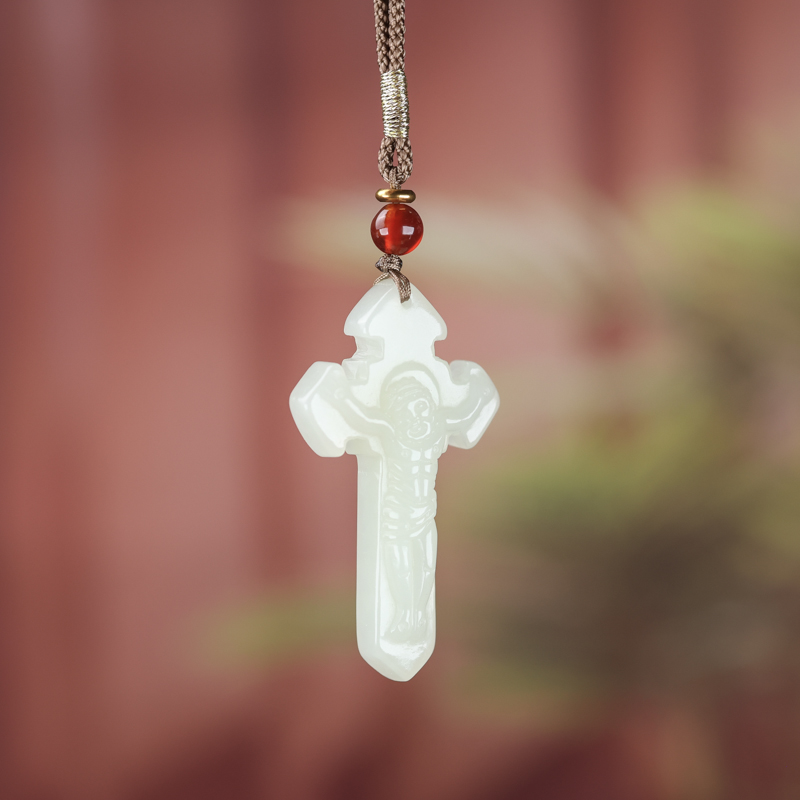 天然和田玉青白玉十字架吊坠项链玉石颈饰挂件男女款玉饰品玉坠