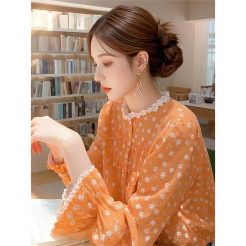womenclothes橘色碎花衬