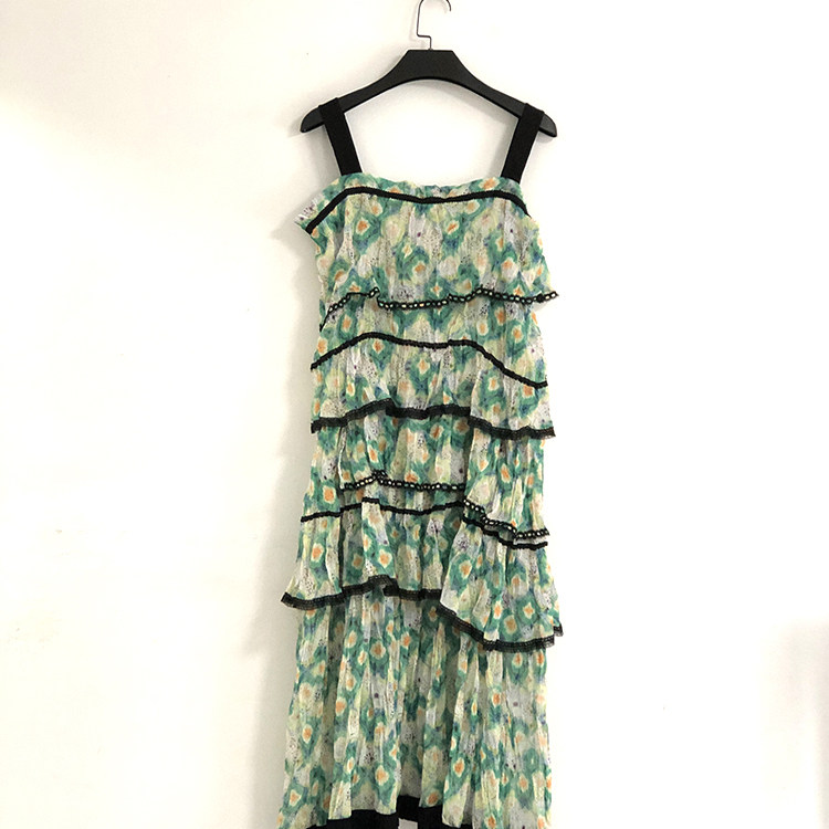 【东方花影】茶愫同款花边织带吊带连衣裙女雪纺蛋糕裙2025夏季新