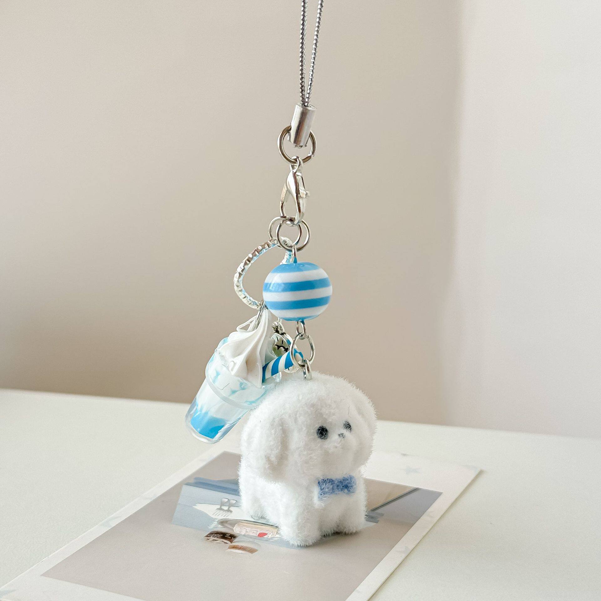 可爱植绒比熊小狗手机链挂件钥匙扣包包挂饰情侣礼物饰品ccd挂件