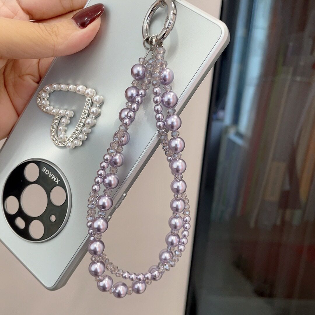 紫色系高级感施家珠双层水晶手机链包挂钥匙扣轻奢垫片手腕款挂件