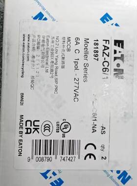 伊顿穆勒FAZ-C6/1-NA出口北美专用微型断路器UL48