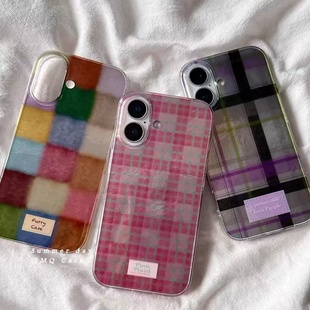 s21FE新款 保护套note20ultra s10 日韩复古格纹适用于三星s25plus手机壳s24 8女防摔A54 s22 53羽纱 s23