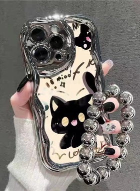 可爱黑猫手链适用于vivox300手机壳x200sx100PRO/x90/x80x70x60t保护套Y500i300i100i/Y35m新款Y52sy93水滴女