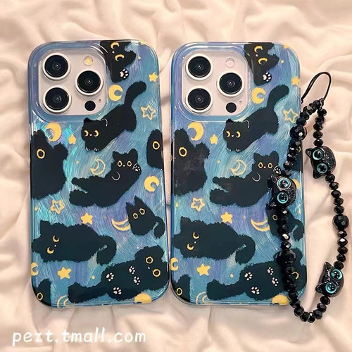 星星月亮黑猫适用荣耀手机壳
