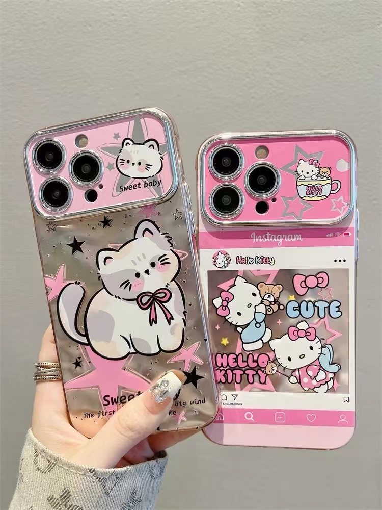 电镀粉KT猫咪适用于苹果16e/plus/15PROMAX手机壳iphone14硅胶13pm/12/11PROxrXsMax8Plus女MINI新视窗保护套