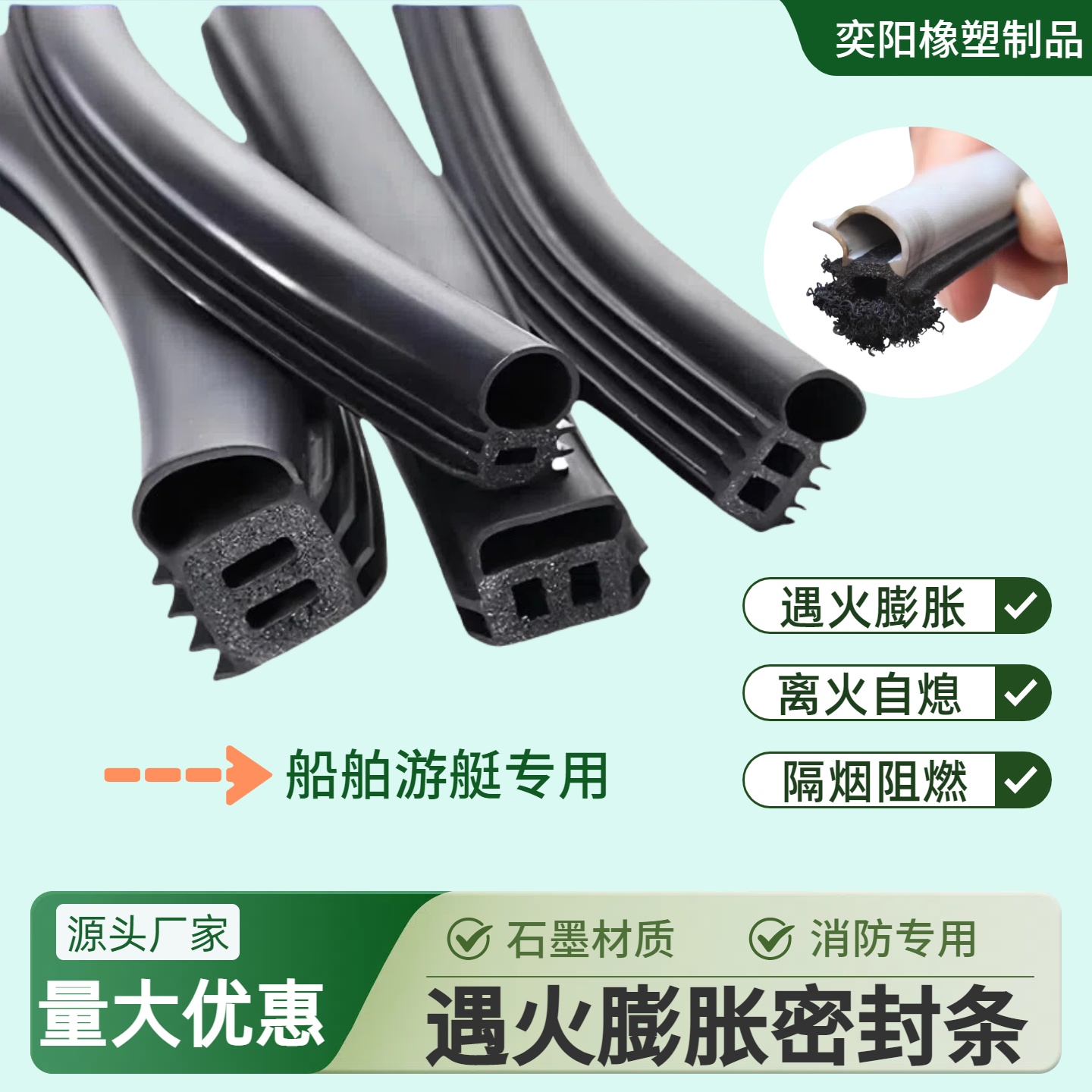 防火门密封条游艇船专用防火膨胀胶条窗挡风条口字型日字型双口型