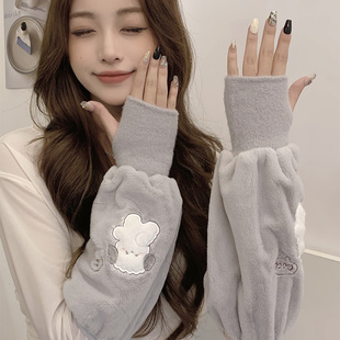 袖 套成人学生百搭毛绒加长加厚保暖护袖 头 防脏暖手二合一袖 秋冬款