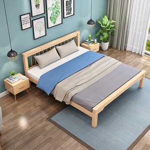 简约实木床1.8米松木床现代双人床1.5米出租房床经济型简易单人床