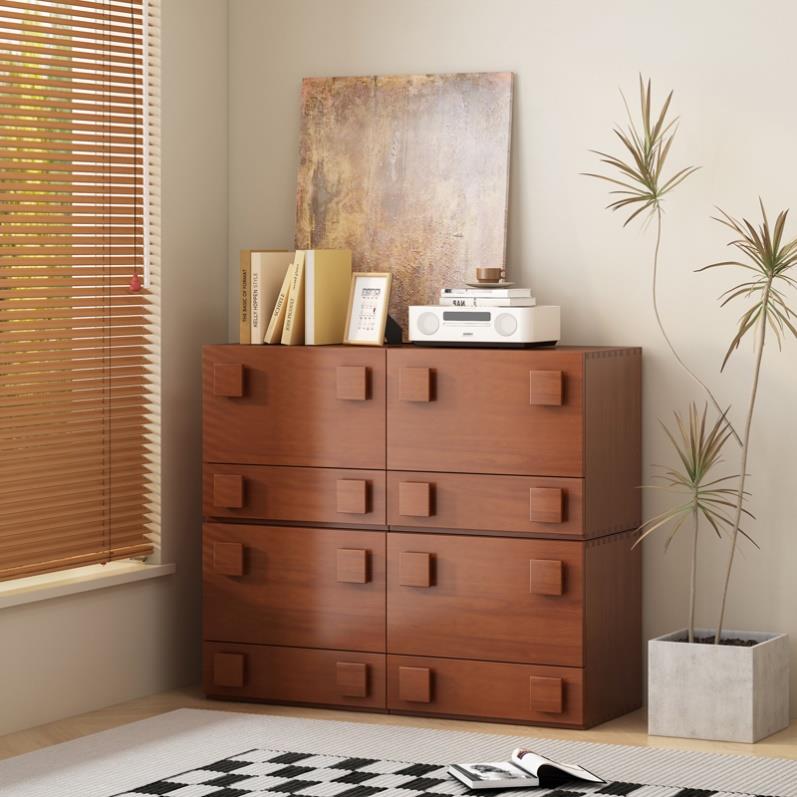 樱桃木电视柜北欧复古实木卡门柜组合模块沙发边柜卧室客厅储物柜