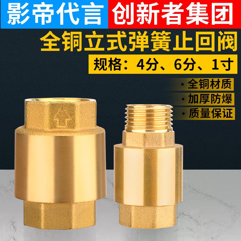 全铜加厚内外丝止回阀4分6分1寸水管水表弹簧单向阀立式止逆阀
