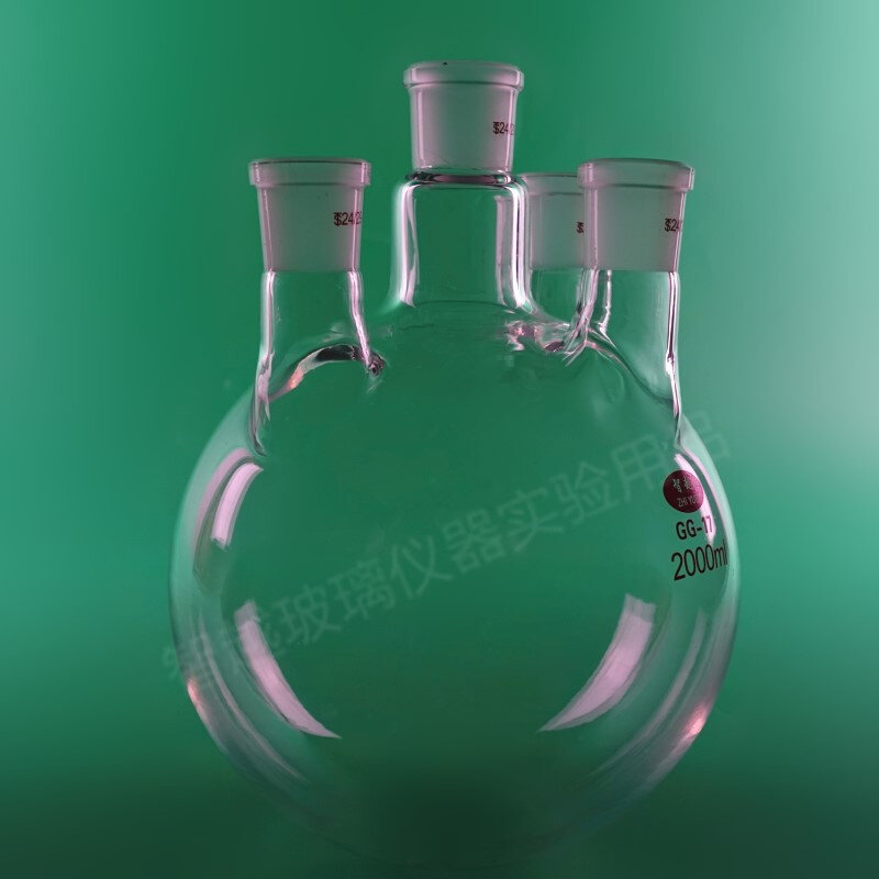 。四口烧瓶2000ml24*4直口四口反应瓶2L蒸馏圆底烧瓶加厚耐高温