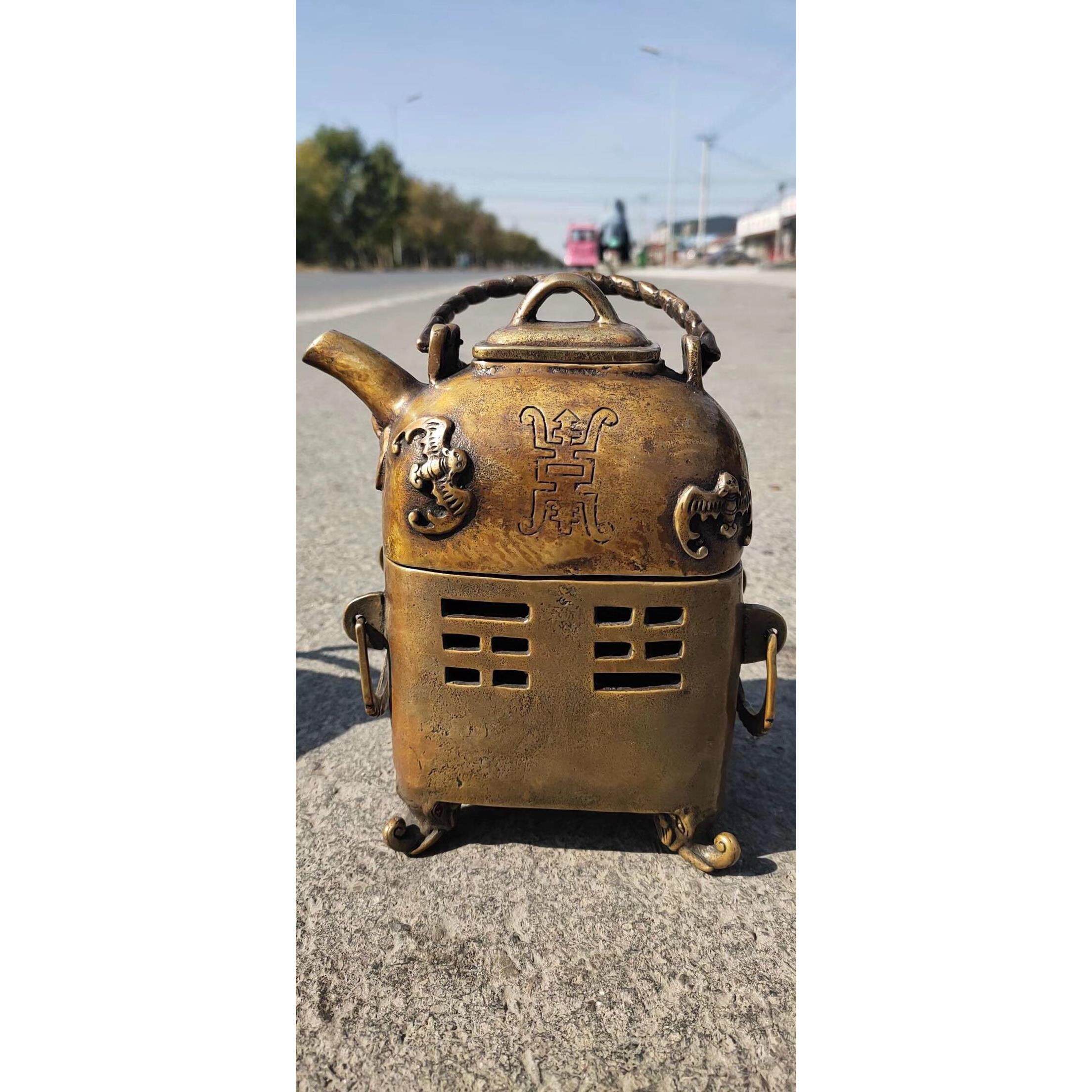 精品纯铜烫酒铜炉子古玩铜器工艺品老物件仿古黄铜暖酒铜壶摆件
