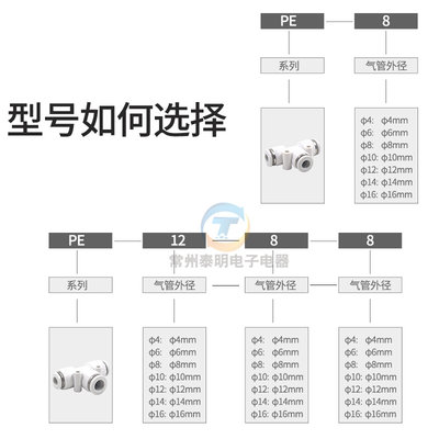 。气管三通快速接头PE/PEG4 6 8 10 12 14 16mm气动塑料快插T型变