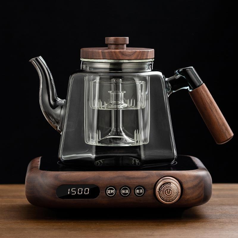 胡桃木电陶炉蒸煮茶壶新款小型实木煮茶器玻璃烧水泡茶围炉大功率