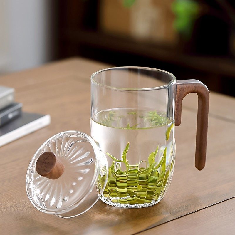 玻璃木把绿茶杯办公室泡茶杯新高档水杯带盖防烫加厚耐高温花茶杯,餐饮具,玻璃杯,淘宝优惠券,粉丝福利购,淘宝优惠卷