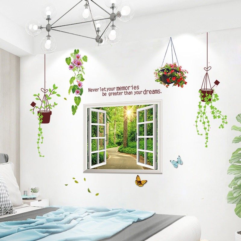 立体感吊兰绿植假窗风景墙壁美化装饰贴纸客厅沙发电视背景墙自粘,家居饰品,软装墙贴,淘宝优惠券,粉丝福利购,淘宝优惠卷