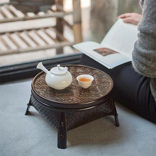 竹编茶具收纳筐茶具漆茶盒功夫茶道储存篮子食盒复古手工茶箱 中式