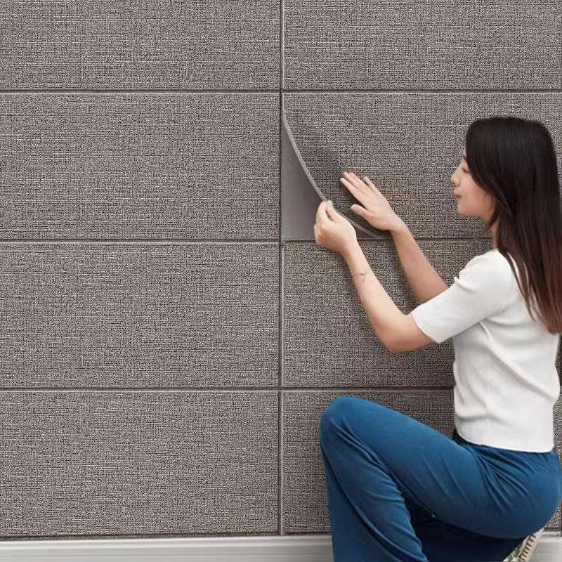 亚麻墙纸自粘3d立体墙贴卧室客厅背景墙装饰防水防潮素色家用壁纸