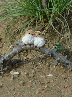 可爱树枝小鸟摆件动物创意仿真树叶盆景花盆家居装饰品礼物情人节