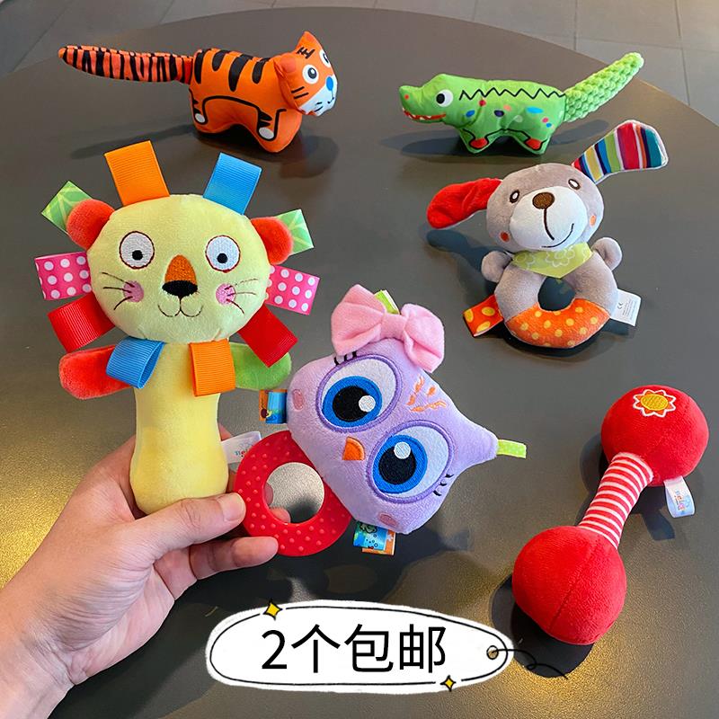 婴儿BB棒动物手摇铃 宝宝软布艺手抓握辨声追视响纸安抚玩具0-1岁