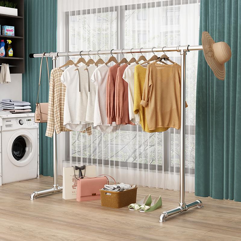简易晾衣架单杆加长加粗室内室外可移动衣架镀锌不锈钢防风晾衣架