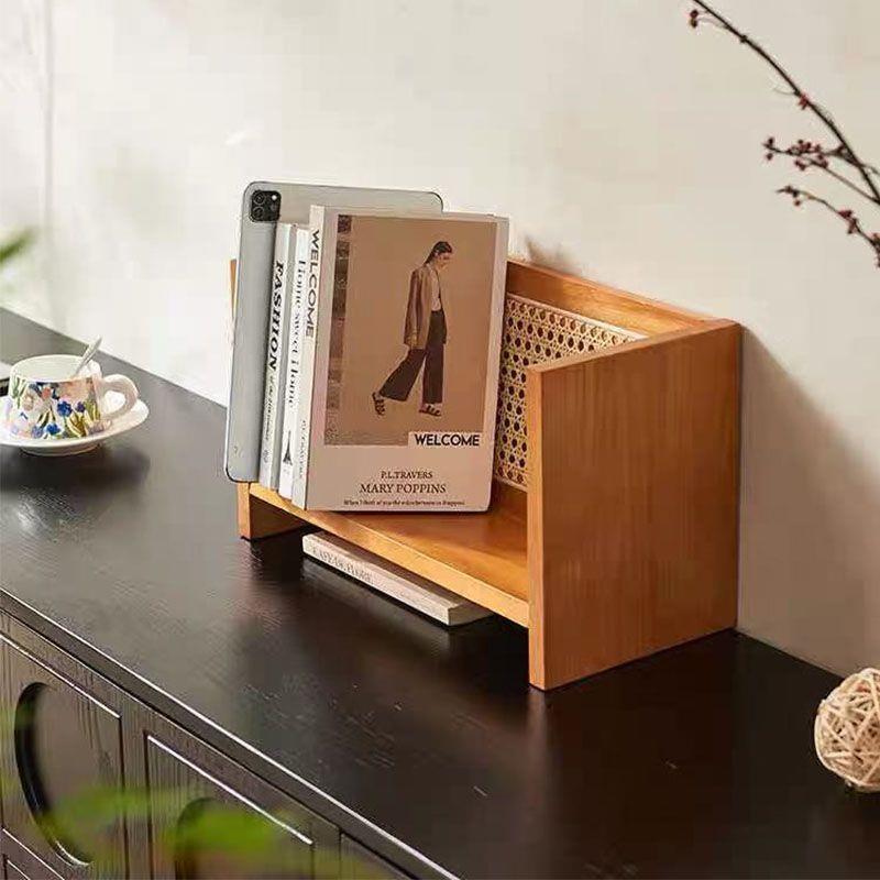 北欧实木创意小型书架家用落地杂志架桌面书报藤编拆装收纳架子