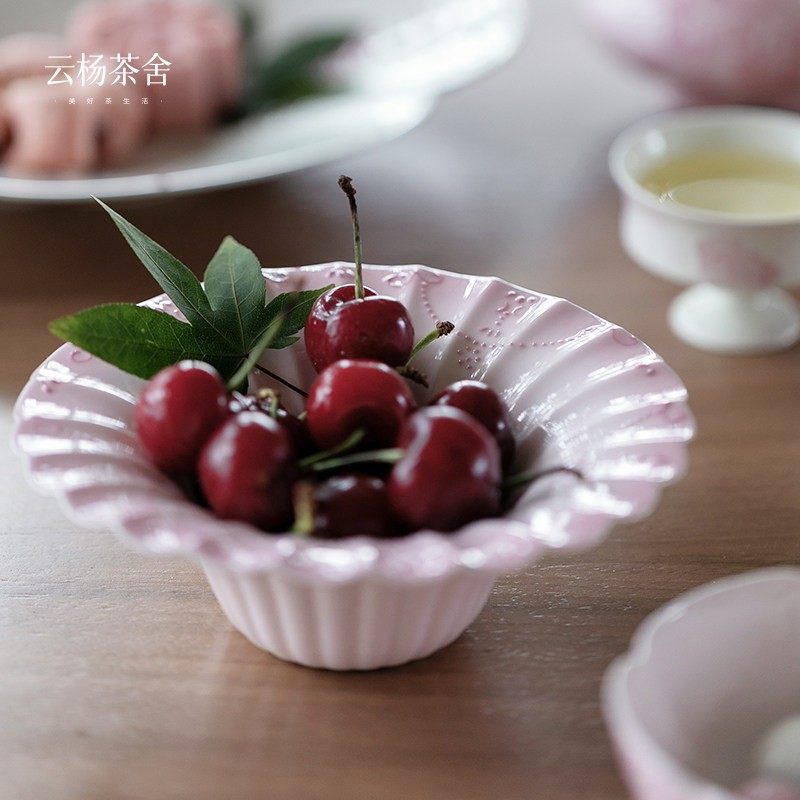 玉泥有田烧粉帘珠多瓣花型果碟精致高档果盘家用零食盘白瓷手绘,餐饮具,果盆/果盘/果篮,淘宝优惠券,粉丝福利购,淘宝优惠卷