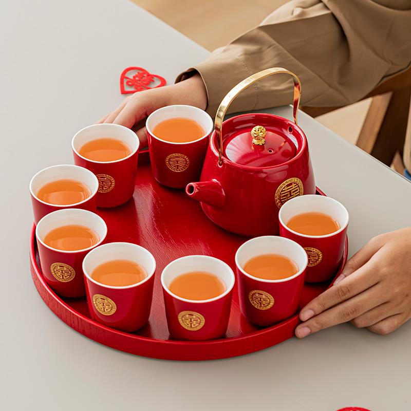 结婚敬茶杯套装茶具改口杯子陶瓷家用喜杯喜壶陪嫁送新人喜庆用品
