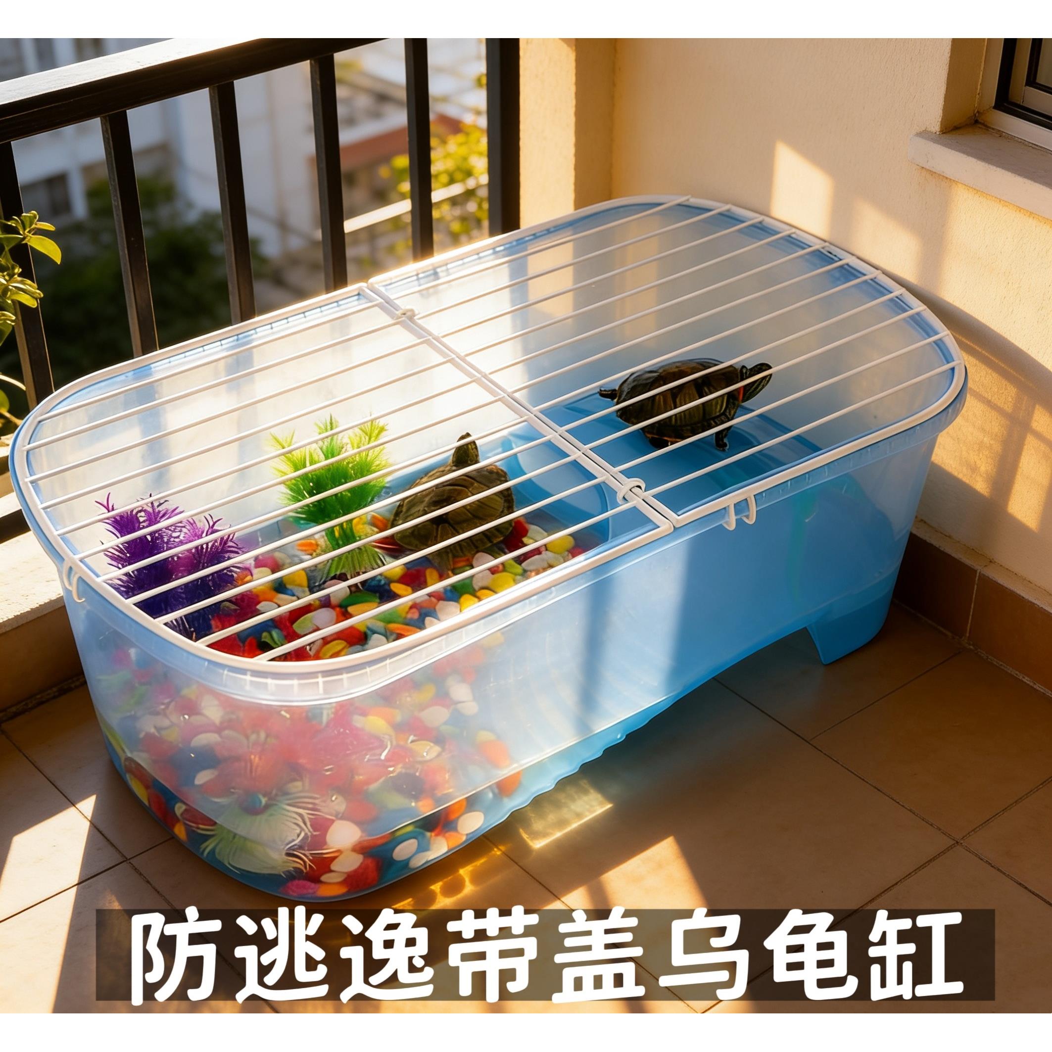 带盖子乌龟缸带晒台塑料爬虫饲养盒角蛙蝾螈爬宠两栖箱防逃逸盖子