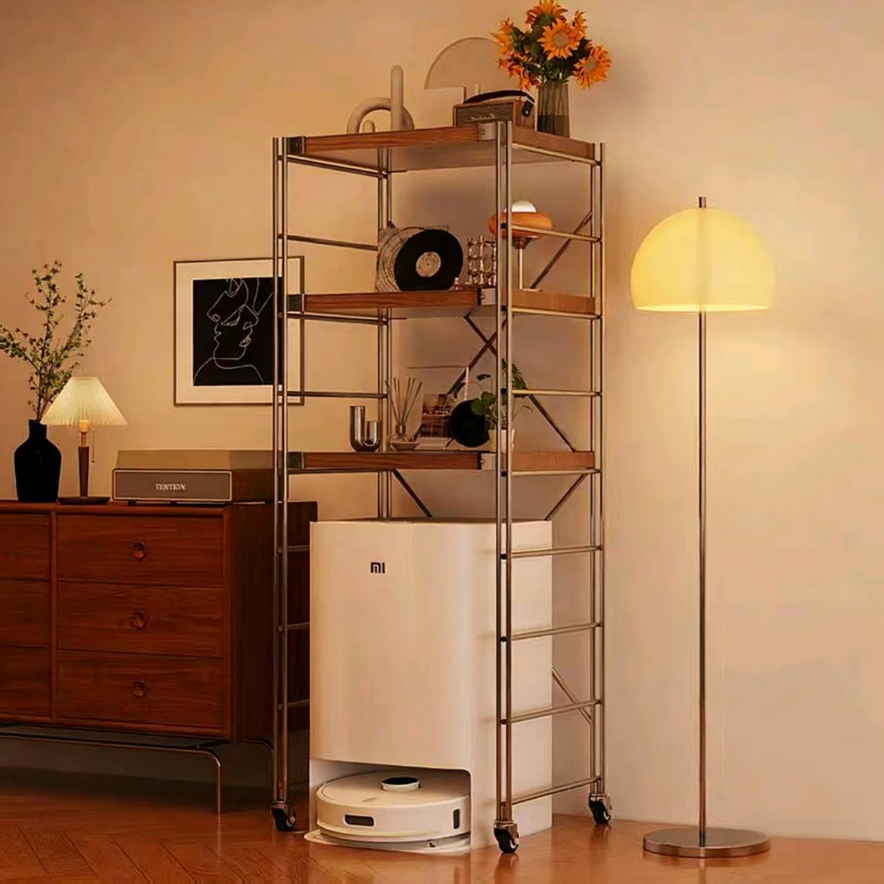 厨房多功能置物架光轴客厅多层收纳储物架下空式扫地机器人架子